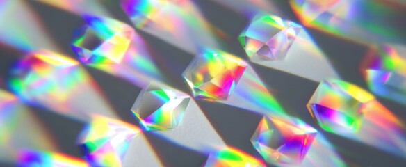 Obraz premium Bright rays of sunlight creating a prism effect on a light backdrop with crystal shine.