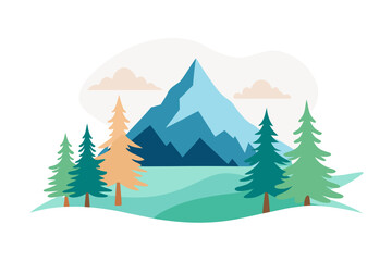 Fototapeta premium Mountain landscape, nature scenery, vector illustration, colorful graphics