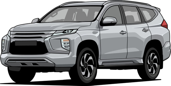 Grey family SUV vector illustration, modern crossover utility vehicle design suitable for family transport and everyday driving concepts.