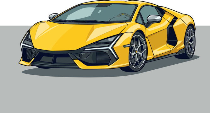 Yellow luxury supercar vector illustration, high performance sports car with sleek aerodynamic design, perfect for speed and premium automotive themes.