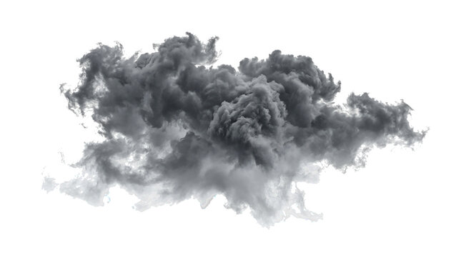 Dramatic dark storm cloud isolated on transparent background. Abstract black smoke explosion or thick fog swirl on transparent background. Heavy black smoke from fire or explosion isolated for design.