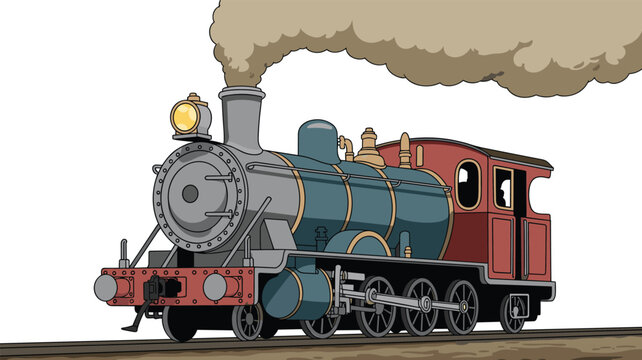 Vintage steam locomotive, classic railway engine, antique train design, retro transport artwork, mechanical wheels illustration, nostalgic railway scene, historic locomotive