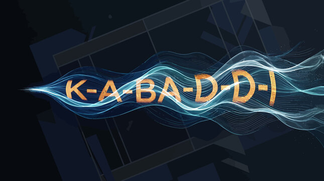 Kabaddi sports background with golden typography, dynamic energy smoke trails on dark court, professional athletic competition vector illustration