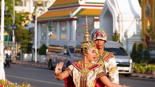 Traditional Thai Khon Dancers Perform Suphannamatcha and Hanuman in Bangkok