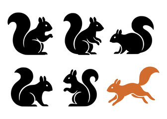 Squirrel minimalist silhouette icon set © Bambang