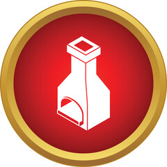 Naklejka premium Fireplace icon representing heating, warmth, chimney, and hvac systems on a red button