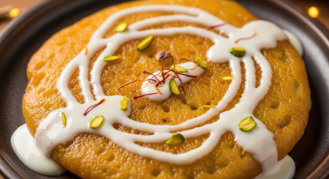 Delicious Malpua with Rabri and Pistachios, a Sweet Indian Dessert Delight
