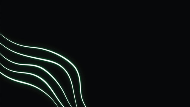 Futuristic green neon wave background with glowing lines on dark, cyberpunk abstract technology design for digital use