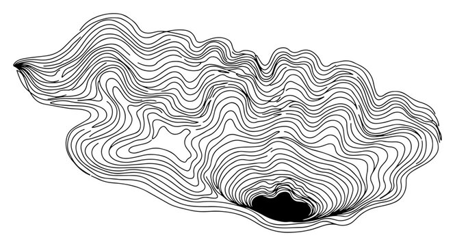 Deep sinkhole crater with concentric topographic contour lines in minimalist mapping style