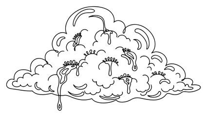 Cloud shape with dripping organisms and organic textures in minimalist line art style © InsomniaVideo