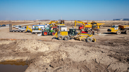Parking place for machinery at construction site, © Roman_23203