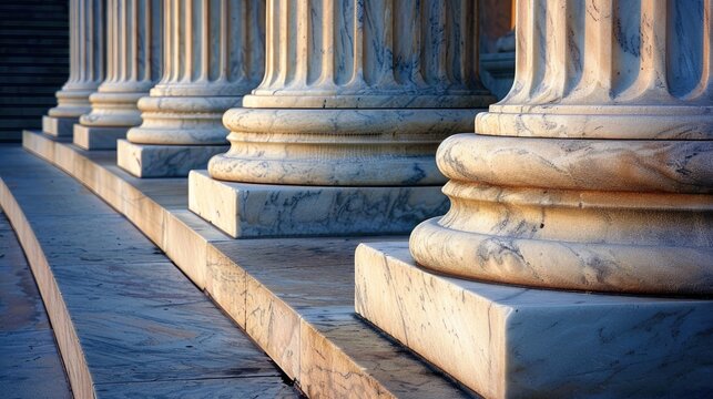 US Supreme Court's flute columns & steps, symbolizing power authority in Washington DC.