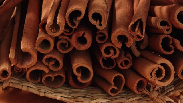 Dried cinnamon in a basket.	
