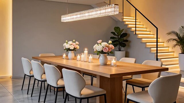 Modern dining room with staircase