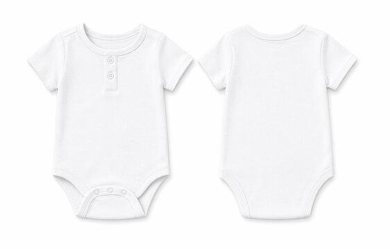 Minimal Baby Henley Bodysuit Mockup Short Sleeve Front and Back View