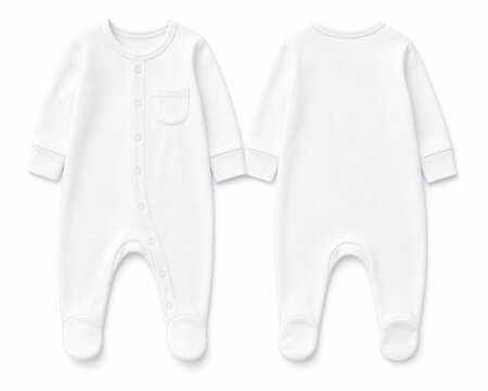 Minimal Baby Footed Sleeper Mockup with Side Snap and Pocket Front and Back