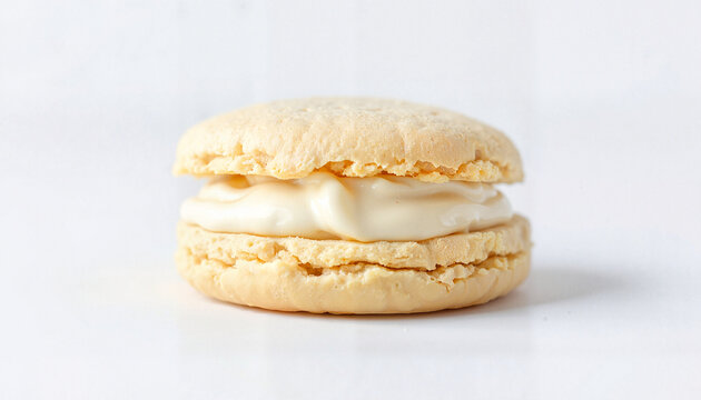 Cream-filled cookie with a soft texture on white background  