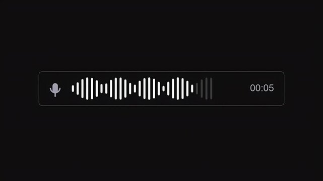 An animated audio waveform interface displays a recording voice message with a microphone icon and a timer.