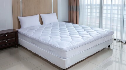 Fototapeta premium luxurious white mattress protector, ensuring hygiene and comfort. Showcase its waterproof, stain-resistant features for a peaceful night's sleep