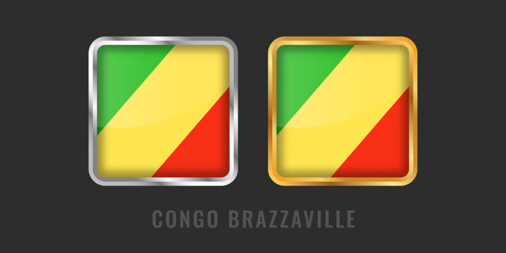 Professional gold and silver square badges featuring the Republic of the Congo flag. High-quality icons for manufacturing origin and national identity.