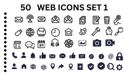 Fototapeta premium Minimal Line Icons Set, 50 Outline Icons Collection, Editable Vector SVG, Modern UI Icon Pack, Simple Black Line Symbols