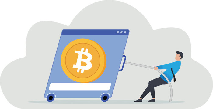 Professional Pulling Browser with Bitcoin Icon - Cryptocurrency Trading Concept
