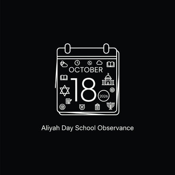Aliyah day school calendar icon october 18 isolated on white background