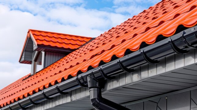 effective water gutters with red roof tiles. Ensure proper drainage and protection for residential and commercial properties with reliable gutter systems