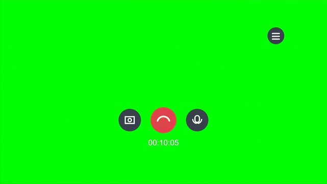 Video call interface overlay with timer and control icons displayed on a green screen background for easy editing