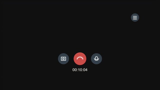 A digital user interface for a video call application displays a running timer and various communication icons