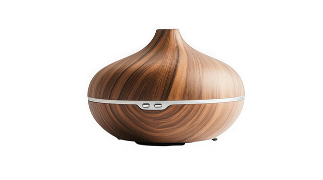 A wooden essential oil diffuser with a modern design on transparent background