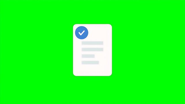 A white document icon with a blue checkmark appears on the screen to represent a completed task or verification