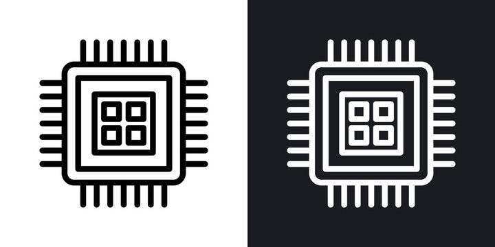 Computer microprocessor outlined icon vector collection.