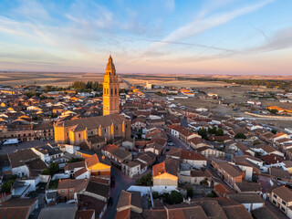 Obraz premium Aerial View Of A Spanish Town With Red Roofs And Church Towers, Alaejos, Castile and Leon, Spain