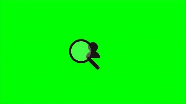A magnifying glass moves across a person silhouette icon representing recruitment and human resources search.