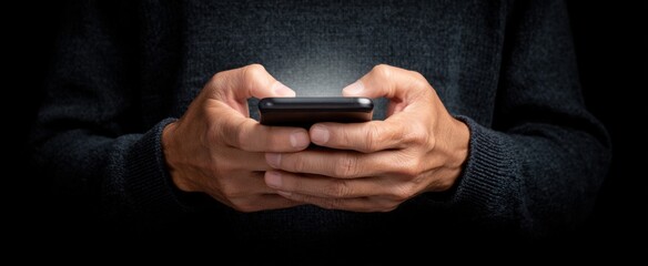 Fototapeta premium Daily smartphone use shown in a medium shot of hands interacting with mobile technology.