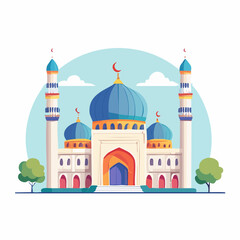 Fototapeta premium Stylized Mosque with Blue Domes and Minarets
