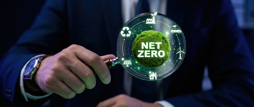Achieving net zero innovative sustainability strategies in business corporate environment visual content professional perspective green concepts for a sustainable future