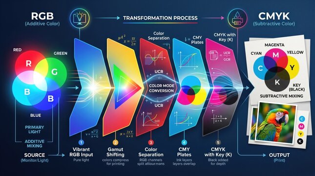 Detailed Educational Infographic of RGB and CMYK Color Processes