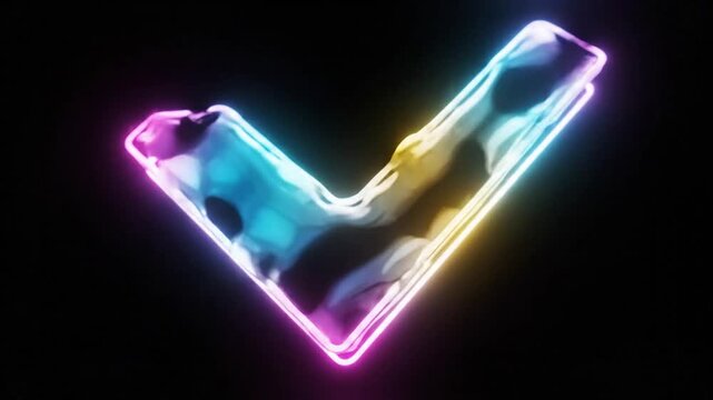 Abstract futuristic neon glowing check mark symbol with water effect for modern graphic design