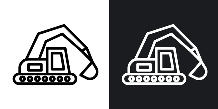 Excavator outlined icon vector collection.