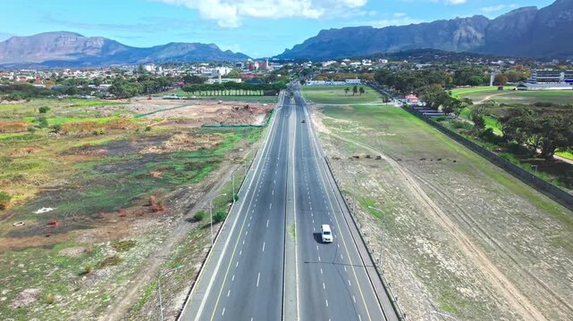 M5 Freeway in Cape Town, heading towards the South Peninsula, Muizenberg and False Bay.