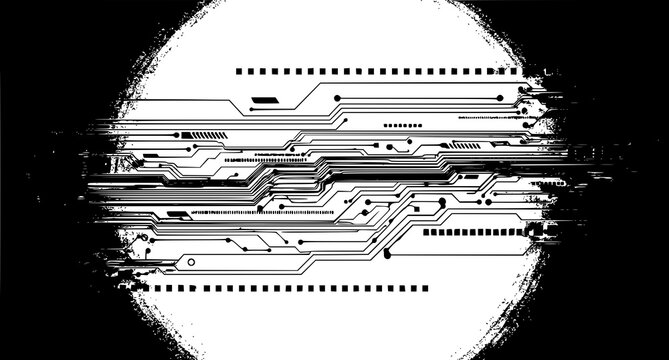 Abstract circuit board design a digital world within a circular frame