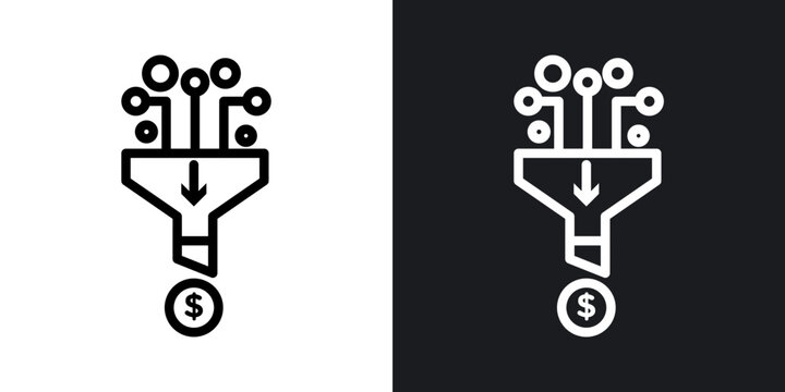 Funneling data outlined icon vector collection.