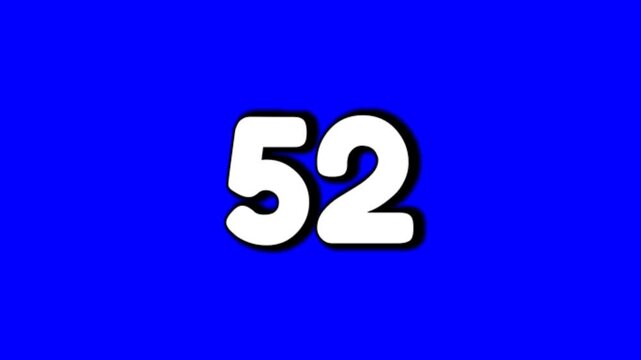 Number 52 sign symbol smoke effects animation motion graphics cartoon on blue screen background for video elements