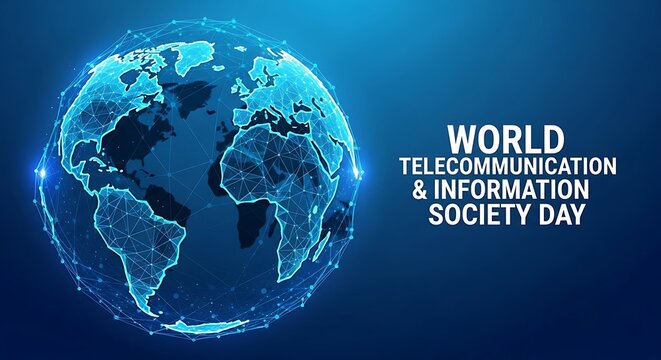 World telecommunication and information society day digital globe illustration