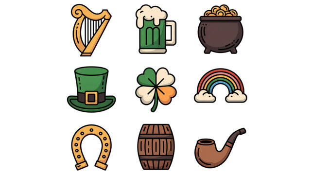 Flat icons set of festive accessories and symbols for celebrations Vector