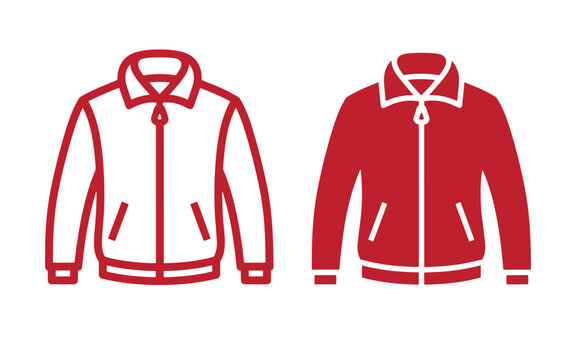 Red jacket two styles on white background, one outlined and one filled jacket outlined jacket filled jacket