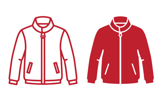 Red jackets on white background, two styles, one outlined and one filled outlined jacket filled jacket