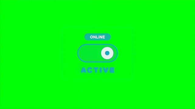 Animated graphic of a blue and white toggle switch showing online and active status for user interface.